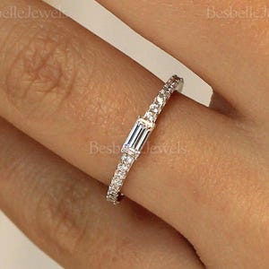 Dainty Horizon Ring - Stackable Engagement Ring - Minimalist Baguette Cut Ring - Contemporary Jewelry Minimalist Gift for Her [BR7554]