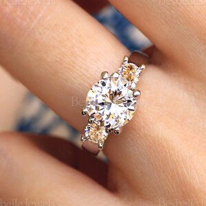 Classic Three Stone Ring - Three Stone Engagement Ring - Round Brilliant Cut Three Stone Ring - Anniversary Gift for Her / 6412