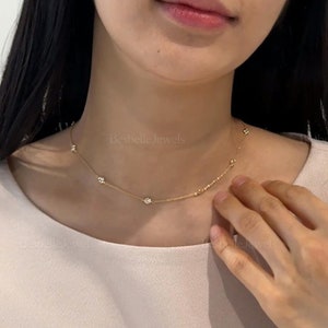 18 inch Dainty Minimalist Cz Diamond by the Yard Necklace - Gold Bezel Station Necklace - Dainty Gold Necklace - Dainty Necklace [BN1112]