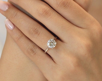 Bague de fiançailles solitaire diamant taille brillant - Bague de promesse minimale et simple - Bague diamant CZ or rose/argent - Cadeau pour elle [BR5313]