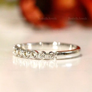 Half Eternity Stackable Bezel Set Ring - 2.0mm Wide Brilliant Cut Wedding Ring - Minimal Stackable Band - Round Bezel Ring [BR3413H]