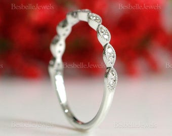 Art Deco Half Eternity Band Ring - Minimalist Stacking Band Ring - Wedding Band Ring - Dainty Stackable Wedding Ring (6053HR)