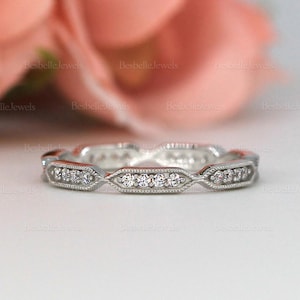 EternaHex Ring, Milgrain Art Deco Full Eternity Wedding Ring, Round Brilliant Cut Band, Unique Stacking Wedding Band, Gifts for Her [BR5116]
