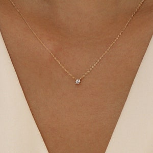 Minimalist 4 Prong Necklace, Vermeil Gold/Silver/14K Solid Gold Options, Brilliant Cut CZ Diamond Bridesmaid Gift Dainty Necklace [BN3004]