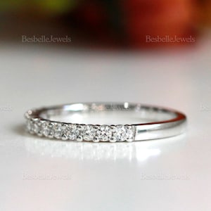 Dainty Half Eternity Ring - Round Pave Band Ring - Dainty Stackable Ring - Pave Wedding Band - Gift for Her [BR9113H]