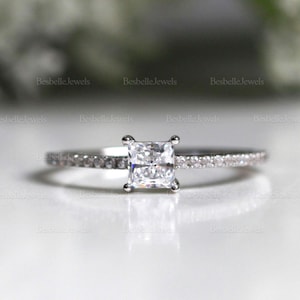 Minimal Square Solo Ring / Princess Cut Engagement Ring / Lab Created CZ Diamond / Stackable Wedding Ring / Minimalist Square Ring / 3954