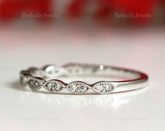 Art Deco Half Eternity Band Ring - Minimalist Stacking Band Ring - Wedding Band Ring - Dainty Stackable Wedding Ring [BR6053H]