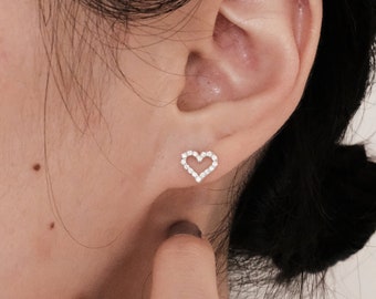 Minimalist Heart Stud Earrings - Diamond Pave Set Heart Studs - Valentine's Day Gift for Her, Daughter - Bridesmaids Gift [BE5164]