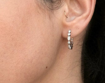 Marquise & Dot Milgrain Huggie Earrings - Vintage Style Art Deco Hoop Earrings - Bridesmaid Wedding Jewelry [BE3152]