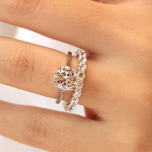 Solitaire Wedding Ring Stack Set - Mix & Matched Ring Set - Two Piece Engagement Ring Stack Set, Dainty Matching Ring Set [BR5313-2R]