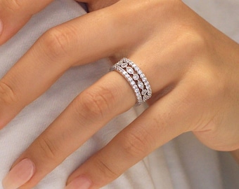 Stackable Geometric Diamond Rings - Art Deco Eternity Ring Set - Brilliant Cut Diamond - Marquise & Hexagon Stackable Ring [BR6216-3]