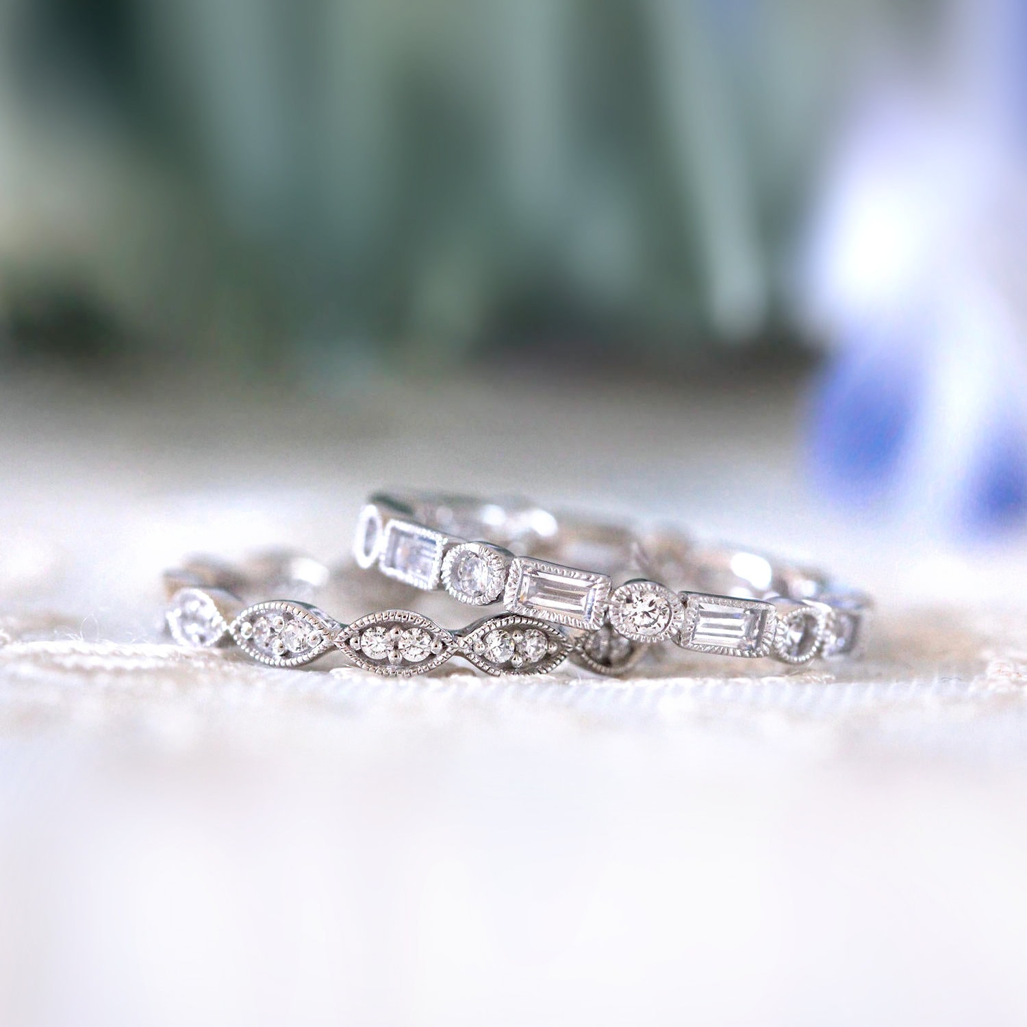 Vintage Style Stackable Rings - Art Deco Stacking Ring Set - Round Pave ...