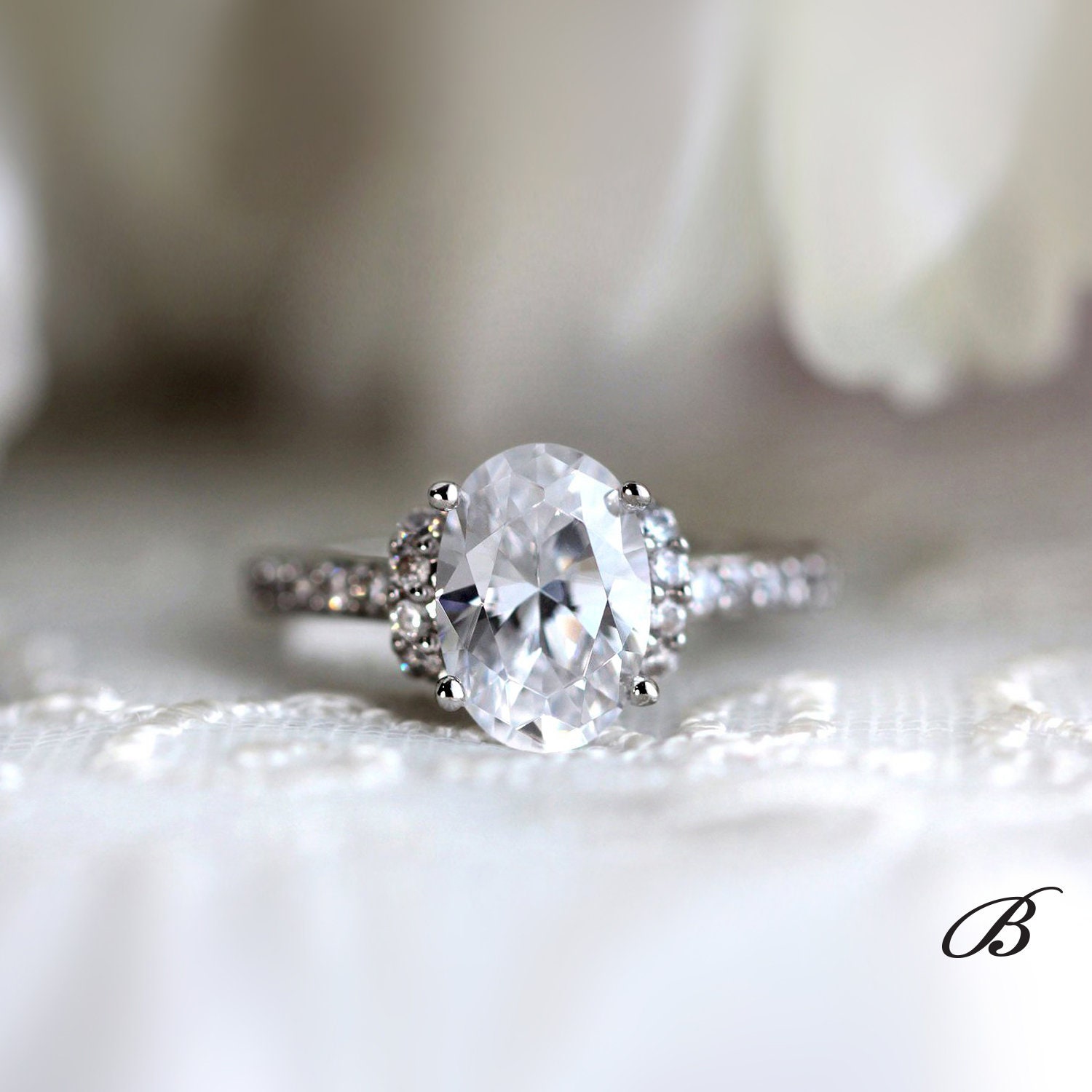 3.27 cttw Art Deco Ring Art Deco Engagement Ring Oval Cut Diamond Simulant Halo Ring Bridal Ring Promise Ring [BR4519]