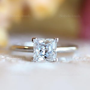 Princess Cut Solitaire Engagement Ring - Square Engagement Ring - Princess Minimalist Wedding Ring - Princess Solitaire Square Ring [BR2413]