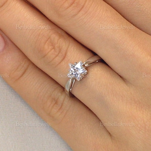 Anillo de compromiso con solitario de estrella - Anillo solitario con corte de estrella elegante - Anillo de promesa de plata - Regalo de San Valentín para ella - Regalo de aniversario [BR0513]