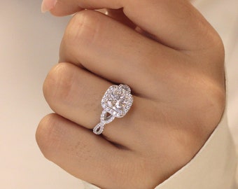 Infinity Crossover Art Deco Verlobungsring – CZ-Diamantband – Diamant-Ehering im Kissenschliff – Valentinstagsgeschenk für Sie[BR9852]