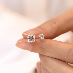 Asscher Cut Diamond Stud Earrings Diamond Solitaire Studs Gift for Her Minimalist Studs Dainty Bridal Earrings BE0882 image 7