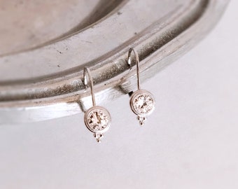 Milgrain Art Deco Diamond Bezel Set Earrings - Diamond Solitaire Lever Back Earrings - Dainty Bridesmaid Silver Wedding Jewelry [BE0766LB]