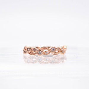 Leaf & Vine Art Deco Wedding Ring Vintage Nature Ring Half Eternity Ring Marquise Dot Ring Unique Vintage Wedding Band BR2252 ROSE GOLD