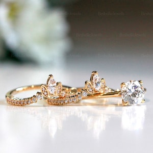 Round Solitaire 3PC Bridal Ring Set W/ Tiara Ring Set- Brilliant Cut, Marquise Cut Ring Set - Elegant Mix Match Set [BR1755-3T]