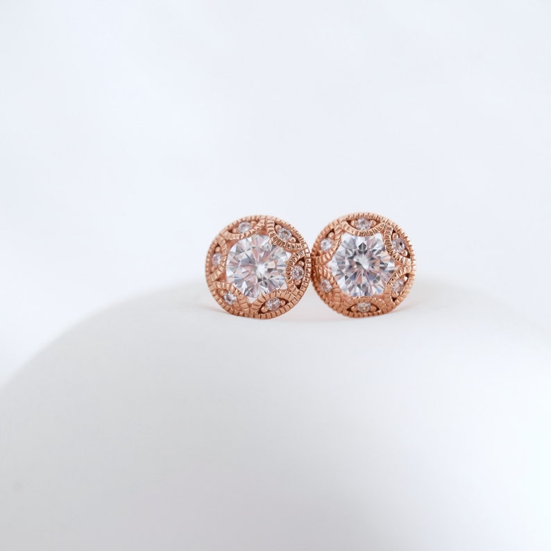Vintage Art Deco Stud Earrings Brilliant Cut Diamond Simulant Etsy