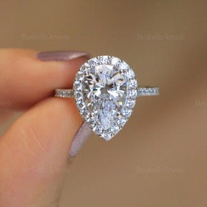 Maximalist Pear Halo Engagement Ring - Pear Cut Halo Ring - Tear Drop Ring - Valentine Gift for Her - Pear Engagement Ring [BR8254]
