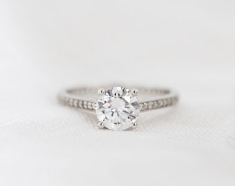 All-Around Pave Set Band Diamond Solitaire Engagement Ring - Silver CZ Diamond Wedding Ring - Minimalist Eternity Ring [BR0654]