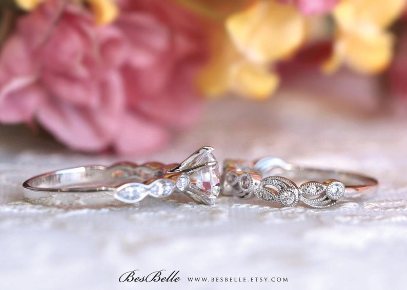 1.53 cttw Vintage Art Deco Bridal Set Rings Brilliant Cut Etsy