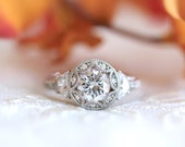 Met Art Deco Round Diamond Engagement Ring - Brilliant Cut Diamond Ring - Half Moon Diamond Band - Vintage Style Wedding Jewelry[BR7119]