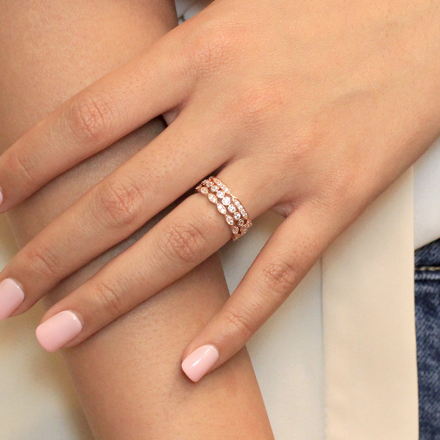 Vintage Style Ring Stack Set - Art Deco Stackable Eternity