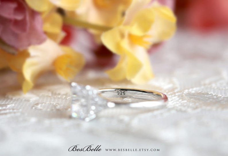 1.66 cttw \u2022 Three Stone Engagement Ring \u2022 Emerald /& Trillion Cut Diamond Simulant \u2022 Bridal Ring \u2022 Wedding Ring 8420ES