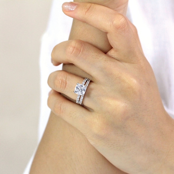 Cushion Cut Engagement Tapered Baguette Engagement Ring With