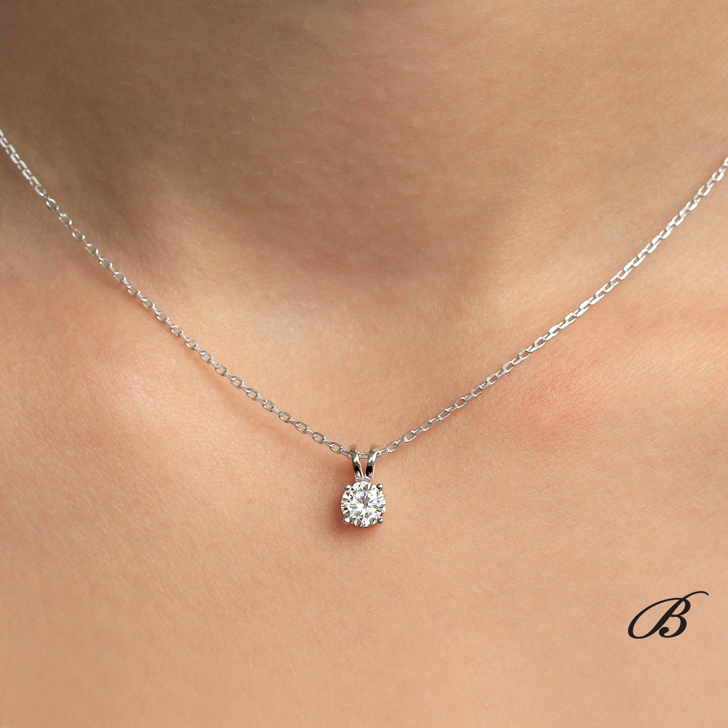 3.50 CT Solitaire Round Cut Simulated Diamond Prong Set White Gold Finish Pendant NecklaceMinimalist NecklaceMothers Day GiftProm Gift