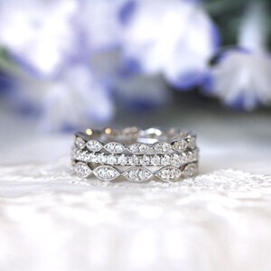 Three Set Layer Ring Art Deco Eternity Rings 4x4 Prong Set Brilliant Cut Diamond Stackable Set Rings [BR2954-3X]