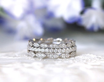 Three Set Layer Ring Art Deco Eternity Rings 4x4 Prong Set Brilliant Cut Diamond Stackable Set Rings [BR2954-3X]