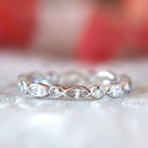 Marquise & Brilliant Cut Eternity Band Ring - Unique Minimalist Wedding Ring - Stackable Dainty Silver Rings - Unique Pattern Ring [BR1214]