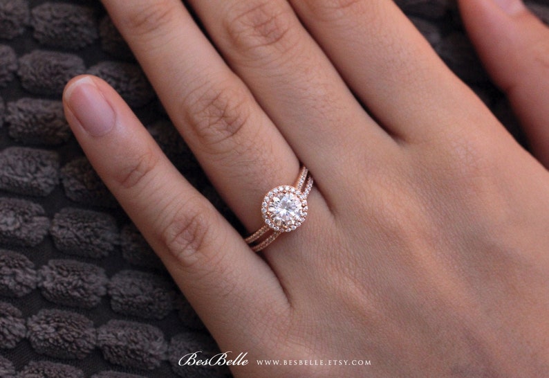 0754-2 2.13 cttw \u2022 Halo Bridal Set Ring \u2022 Brilliant Cut Diamond Simulant \u2022 Engagement Ring w All or Half Eternity Band Ring