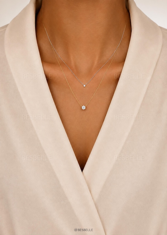 Dainty Round Solitaire Necklace, 2.5mm-5mm Diamond Simulant Pendant, Sterling Silver or 18k Gold Vermeil, 4 Prong Bridesmaid Gift (3004N)