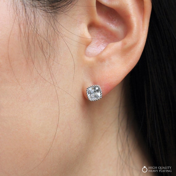 Solitaire Cushion Stud Earrings Cushion Cut Diamond Simulant Etsy