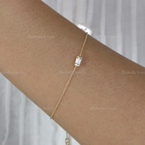 Emerald Bezel Bracelet - Solitaire Chain Bracelet - Minimalist Gold Bracelet - Dainty Cz Diamond Bracelet [BB2006]