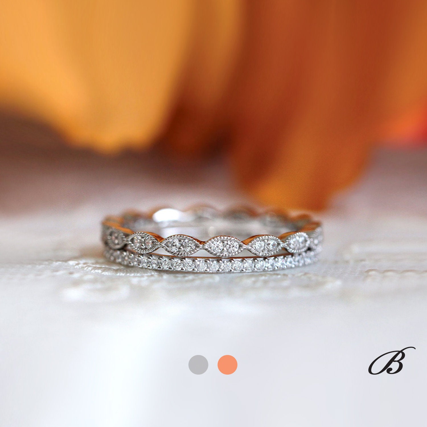 0.97 cttw Delicate Art Deco Eternity Set Brilliant Cut Pave Set Diamo…