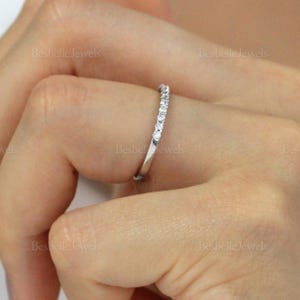 Pave Half Eternity Ring - Round Brilliant Cut Band Ring - Pave Half Ring - Minimalist Stackable Ring - Dainty Wedding Ring [BR7754H]