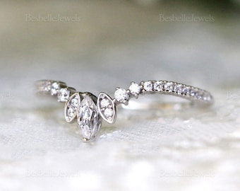 Zierlicher Tiara Dünner Ring - Minimalistischer Krönchen Ring - Geschwungener Stapelring - Eleganter Tiara Bandring - Geschenk für Sie - Valentinstag Geschenk [BR8954]