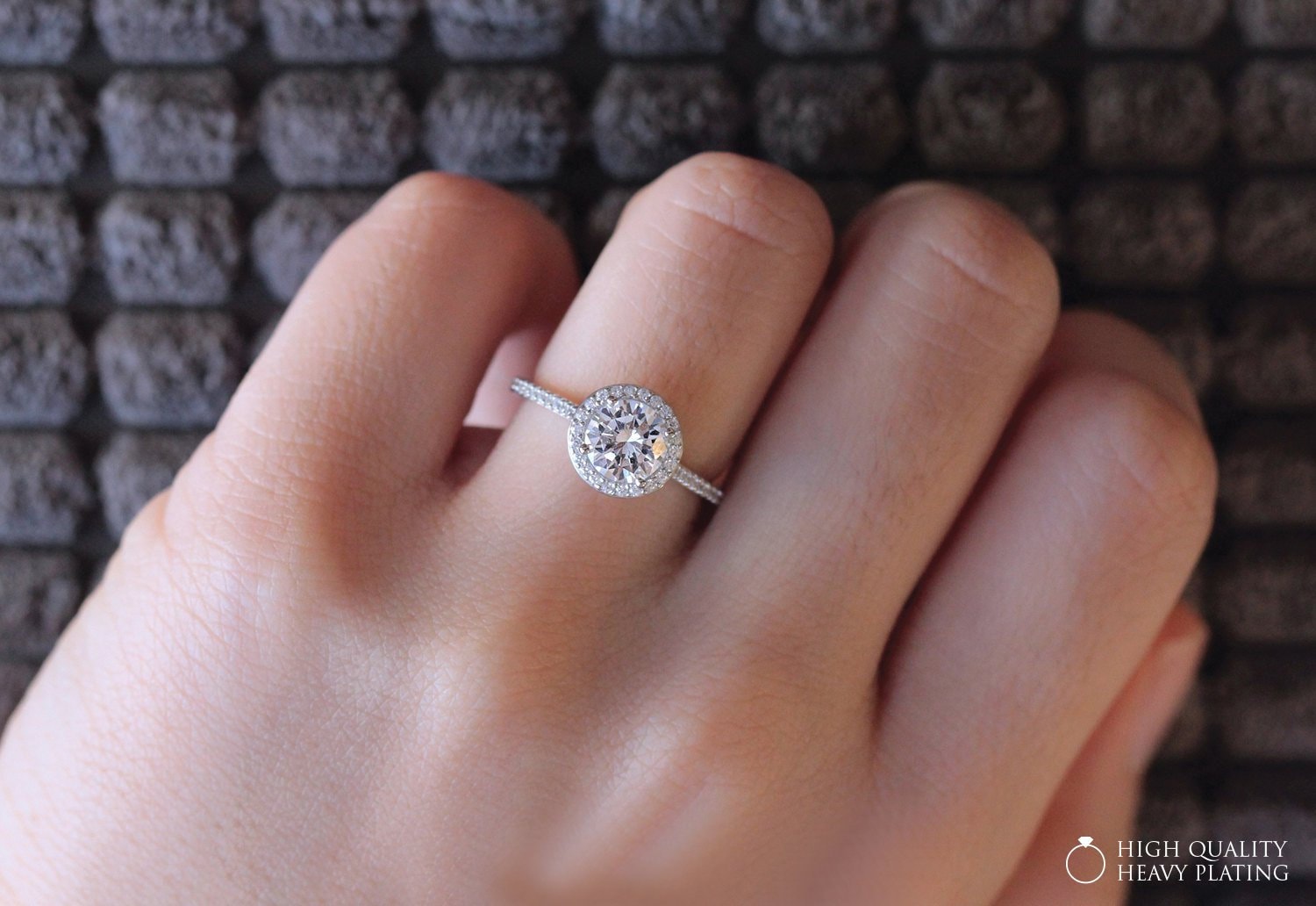 1.58 cttw Round Halo Engagement Ring6.5mm Brilliant Cut Etsy