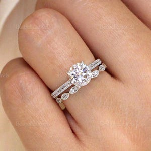 Silver Solitaire Art Deco Bridal Engagement Ring Set - Eternity Ring Wedding Set - Minimal Jewelry Ring Set - Jewelry Set [BR0654-2A]