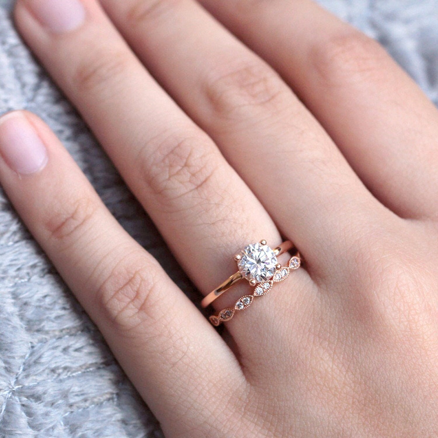 Minimalist Solitaire Bridal Set - Solitaire Engagement Ring