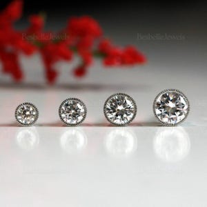 Milgrain Solitaire Stud Earrings - Bridal Wedding Earrings - Dainty Studs - Minimal Studs - Gift for Her [BE0563]