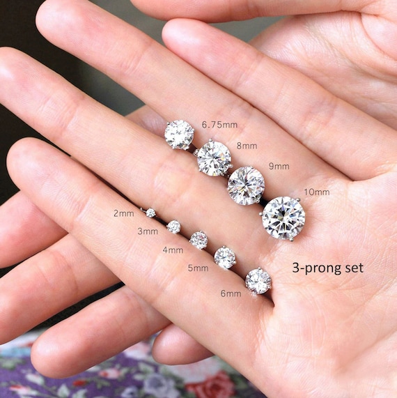 Buy 3-prong Diamond Solitaire Stud Earrings Tiny Diamond Studs