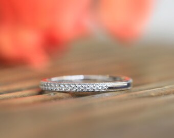 Milgrain Half Eternity Ring - Diamond Ring - Brilliant Cut Micro Pave Stackable Ring - 1.5mm Wide Diamond Wedding Band Ring [BR0854H]