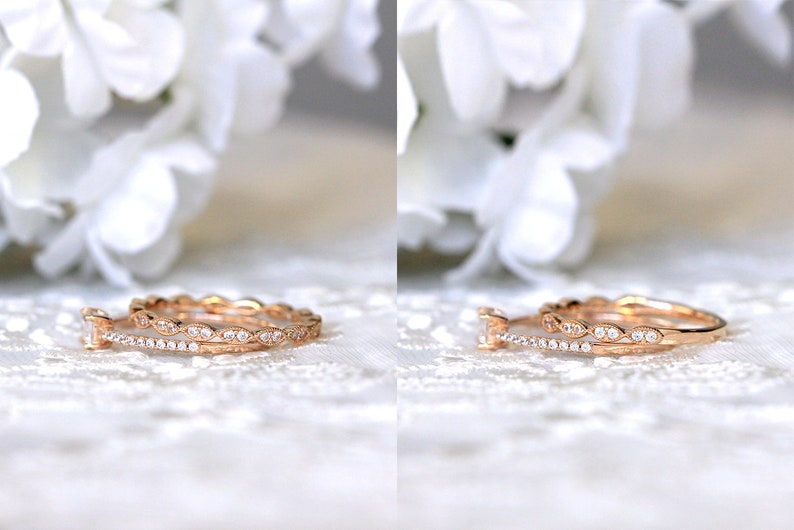 0.92 cttw Emerald Cut Engagement Ring W Art Deco Full Eternity Wedding Band Ring-Bridal Ring-Dainty Set-Rose Gold Plated 65417RG-2B